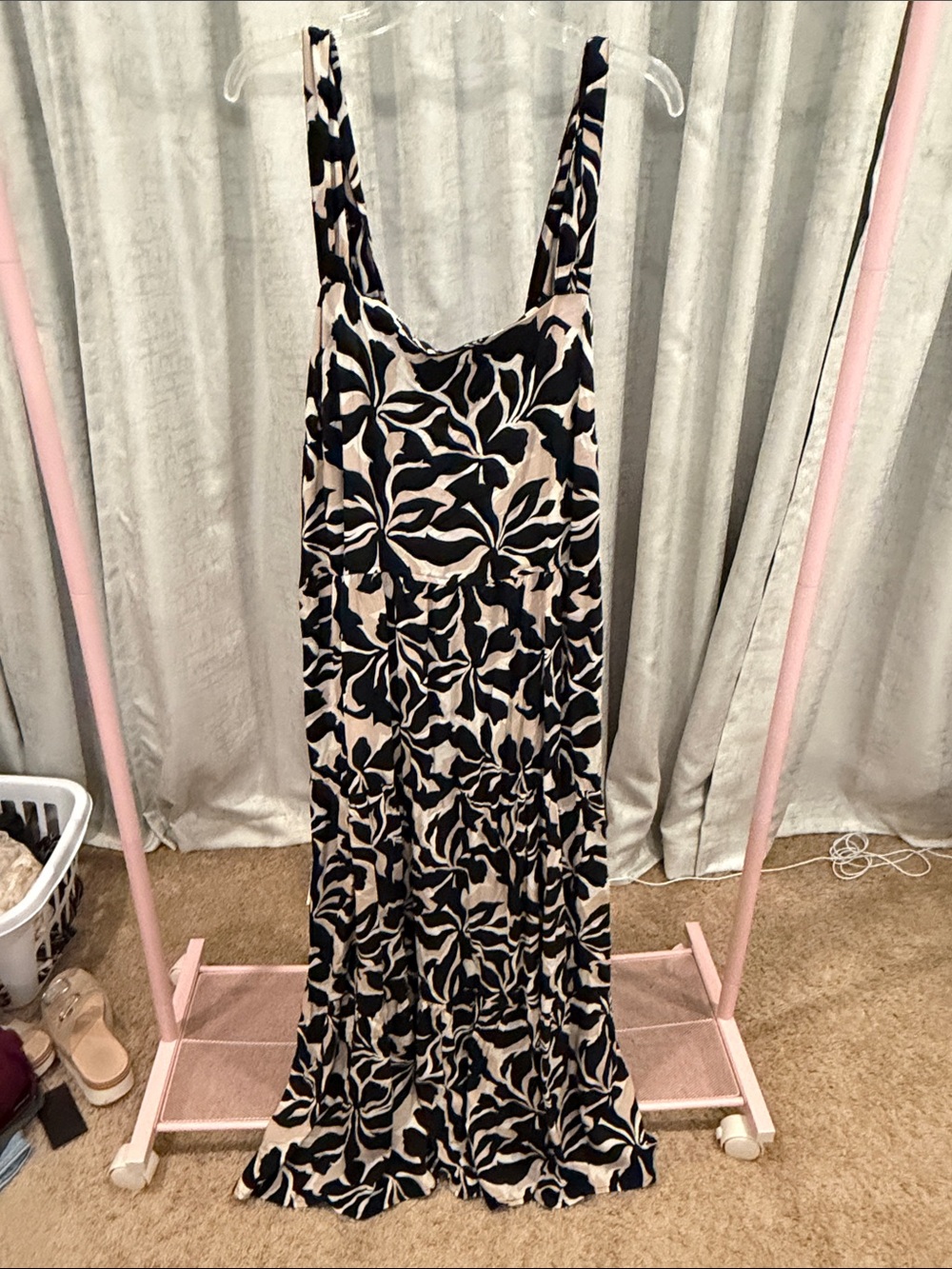 NWT Sleeveless Floral Maxi Dress in Black and Cream